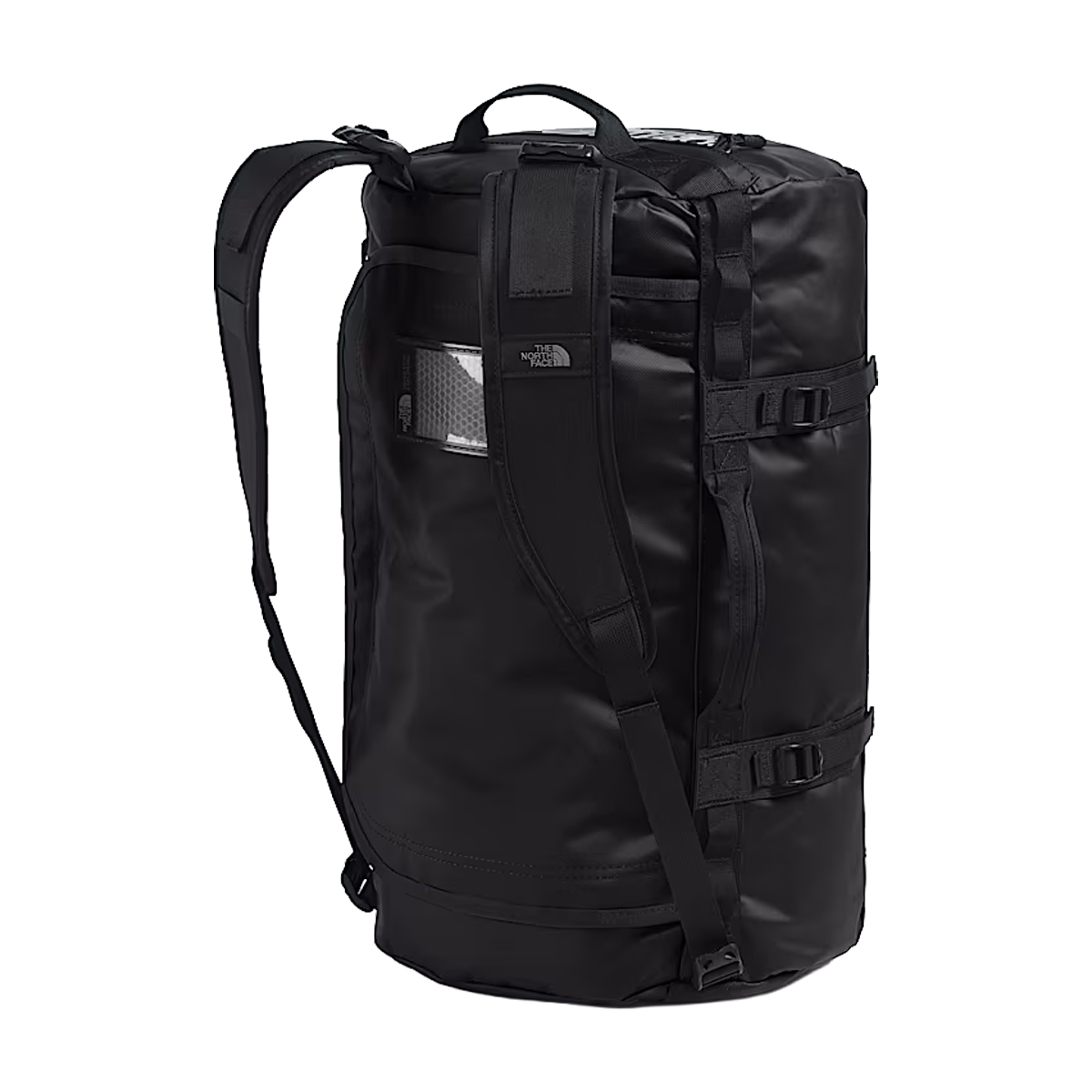 THE NORTHFACE BASE CAMP DUFFEL SM 50L - TNF BLACK TNF WHITE NPF - BACK STRAPS VIEW