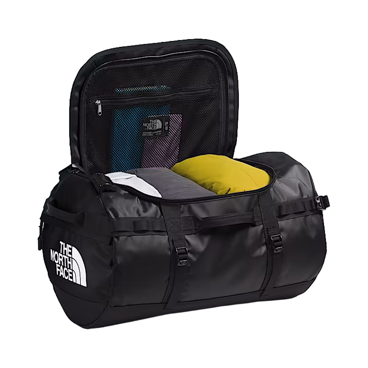THE NORTHFACE BASE CAMP DUFFEL SM 50L - TNF BLACK TNF WHITE NPF - OPEN DUFFEL VIEW