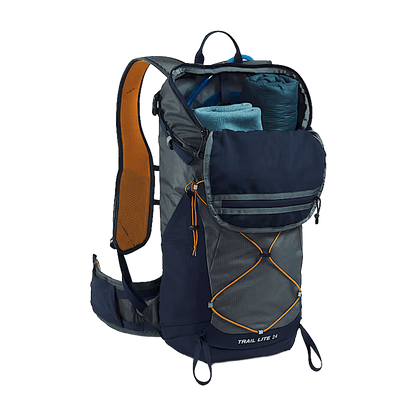 THE NORTHFACE TRAIL LITE BACKPACK 24L - GRANITE GREY SUMMIT NAVY DUST ORANGE - OPEN PACK VIEW