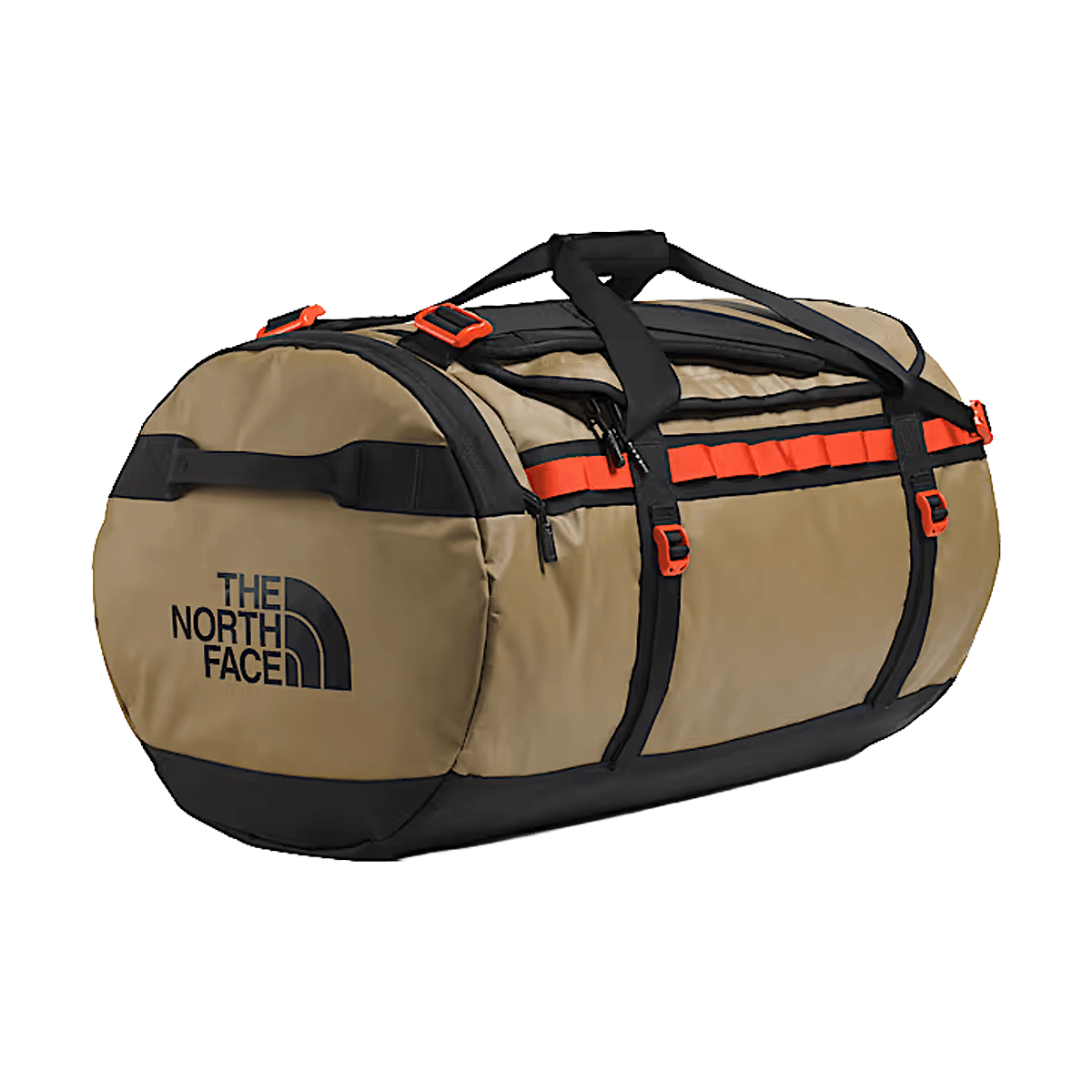 THE NORTH FACE BASE CAMP DUFFEL L 95L - CEDAR TNF BLACK LAVA RED - FRONT ANGLE VIEW