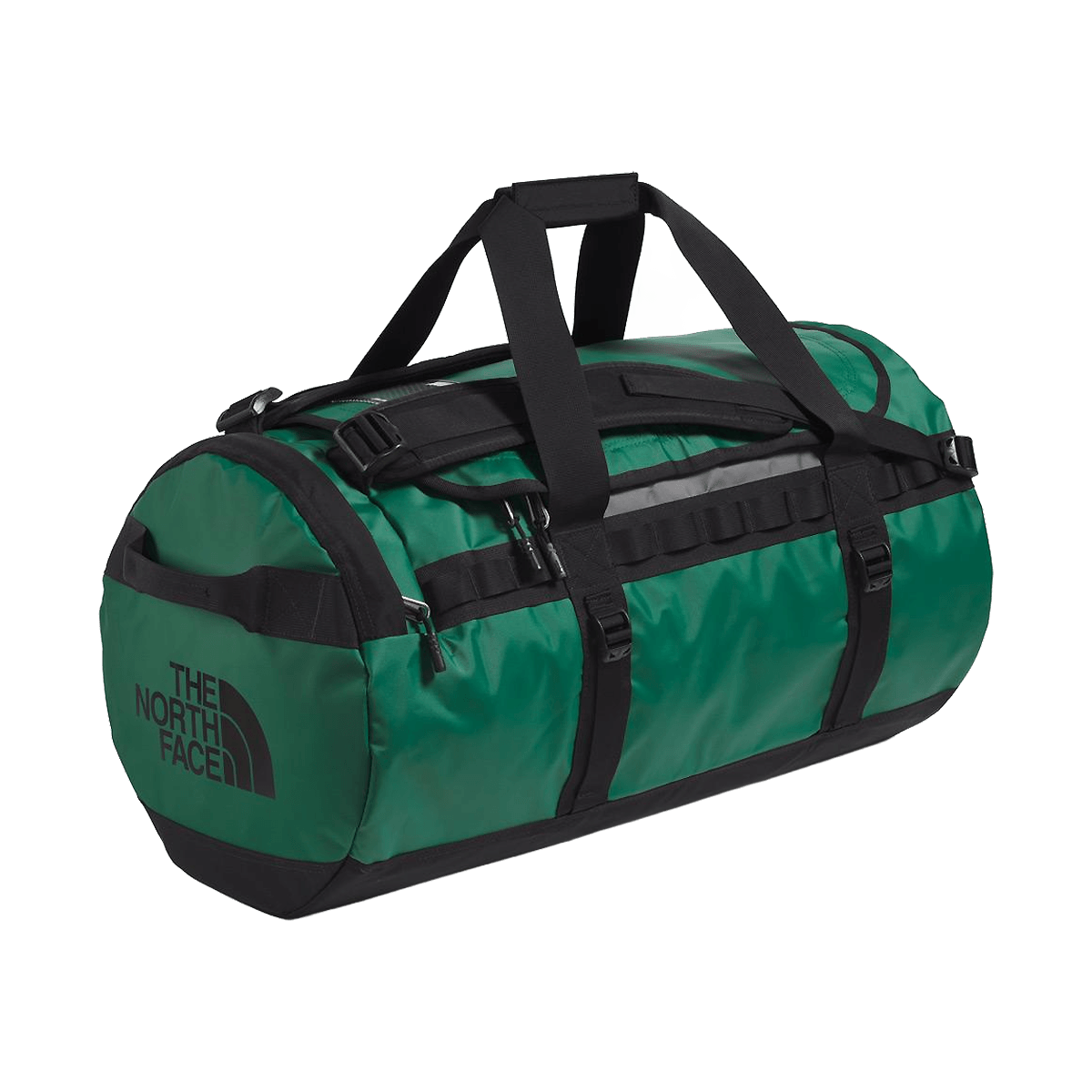 THE NORTH FACE BASE CAMP DUFFEL M 71L - EVERGREEN TNF BLACK - FRONT ANGLE VIEW
