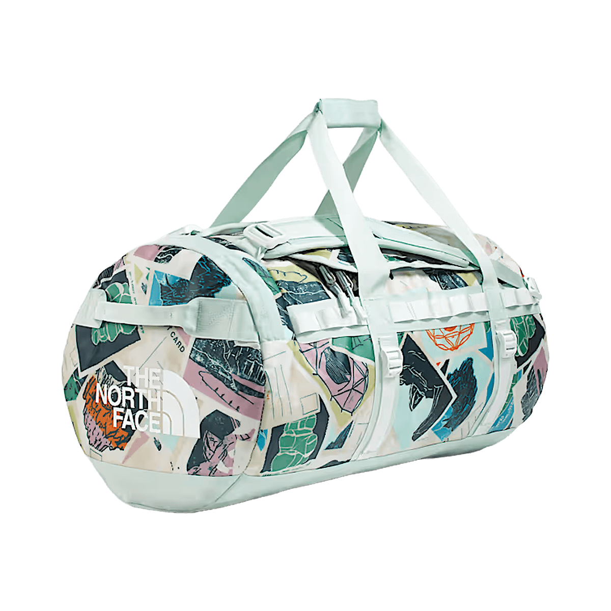 THE NORTH FACE BASE CAMP DUFFEL M 71L - OPAL FROST TNF POSTCARD - FRONT ANGLE VIEW