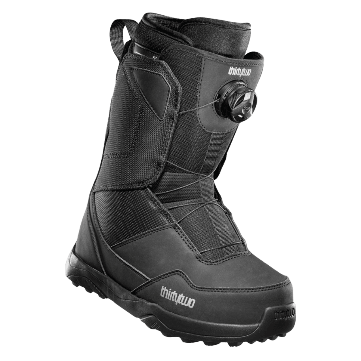 THIRTYTWO WOMEN’S SHIFTY BOA SNOWBOARD BOOTS - BLACK/SILVER_FRONT SIDE ANGLE