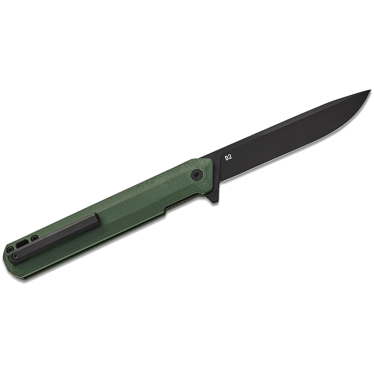 TEKTO F2 BRAVO FOLDING KNIFE FLIPPER - GREEN G10 clip side of knife