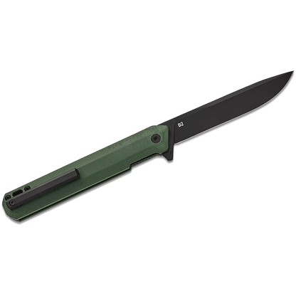 TEKTO F2 BRAVO FOLDING KNIFE FLIPPER - GREEN G10 clip side of knife
