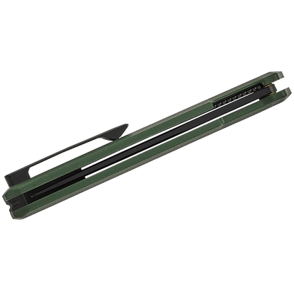 TEKTO F2 BRAVO FOLDING KNIFE FLIPPER - GREEN G10 showing the short side of the closed knife