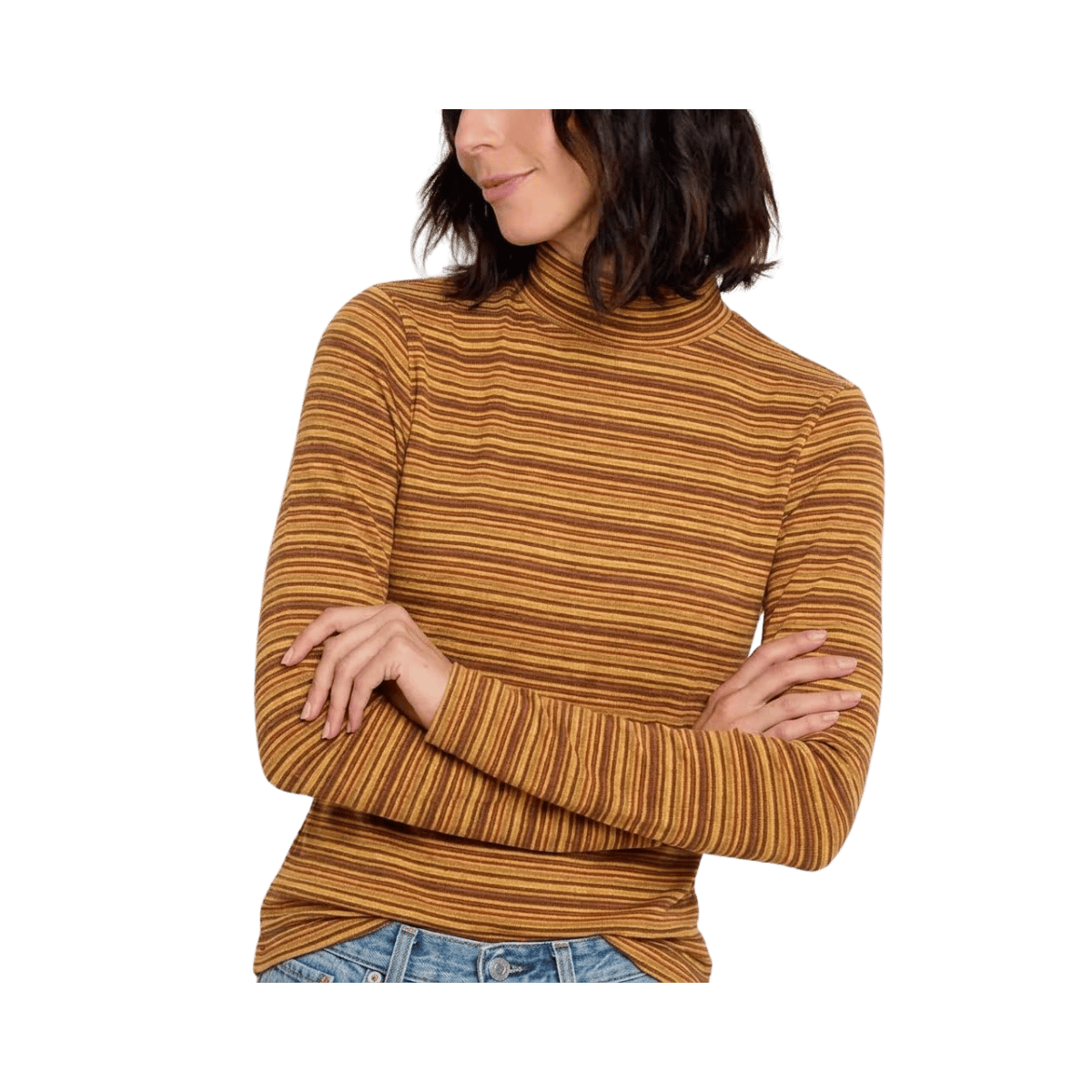 TOAD AND CO WOMENS PIRU MOCKNECK LS TEE RUSKA STRIPE