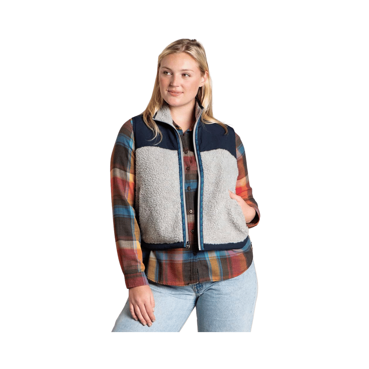 TOAD AND CO WOMENS SESPE SHERPA VEST LIGHT HEATHER GREY II