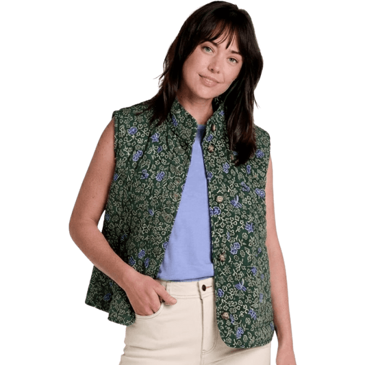 TOAD AND CO W MANZANA QUILTED VEST GREEN MOSS PATTERN