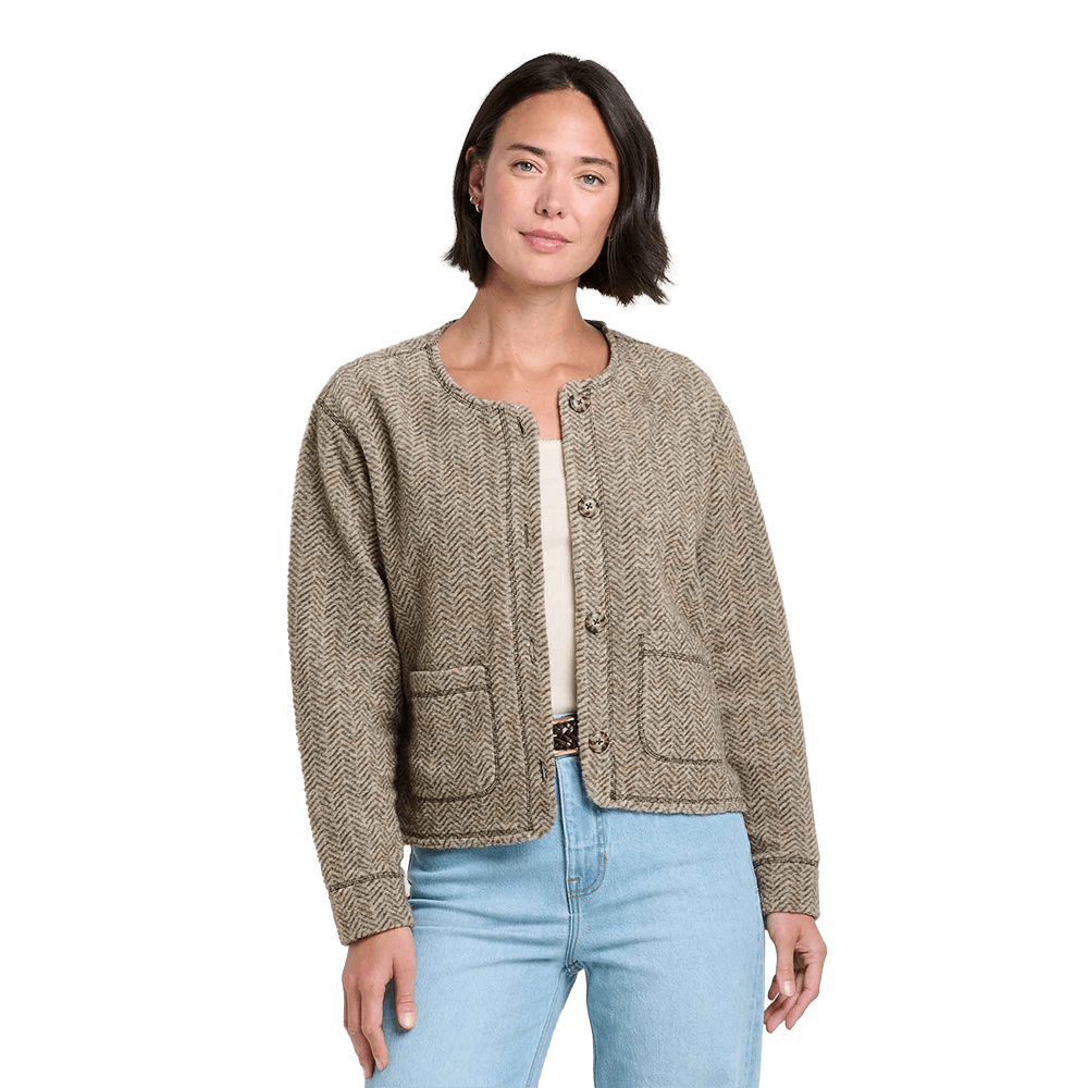 TOAD AND CO WOMEN'S CABINSIDE FLEECE CARDIGAN- HONEY BROWN FRONT