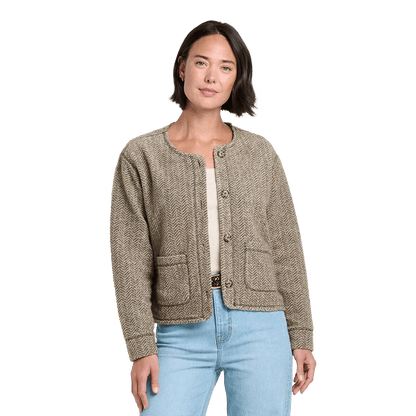 TOAD AND CO WOMEN'S CABINSIDE FLEECE CARDIGAN- HONEY BROWN FRONT
