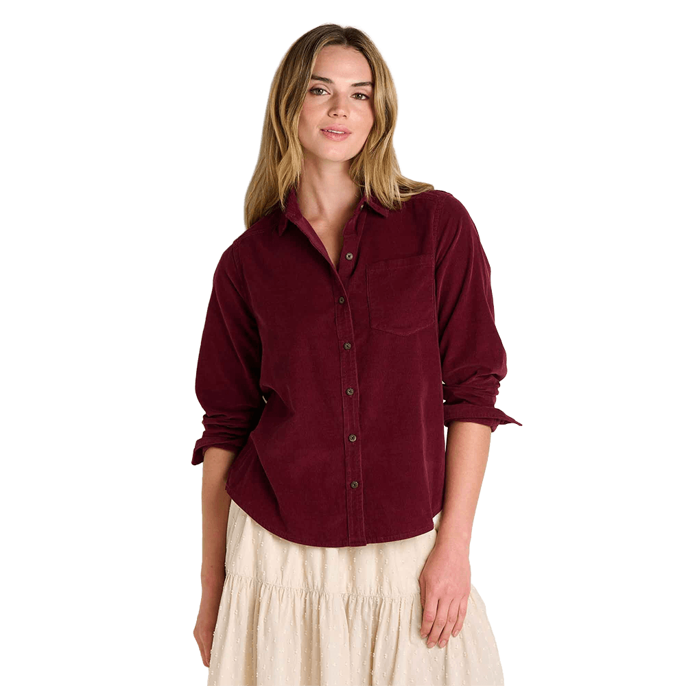 TOAD AND CO WOMEN'S CATTAIL CORD LONG SLEEVE SHIRT- PORT FRONT