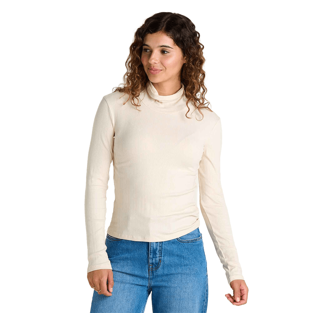 TOAD AND CO WOMEN'S ROSALIE LONG SLEEVE TURTLENECK- ALMOND FRONT