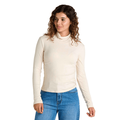 TOAD AND CO WOMEN'S ROSALIE LONG SLEEVE TURTLENECK- ALMOND FRONT