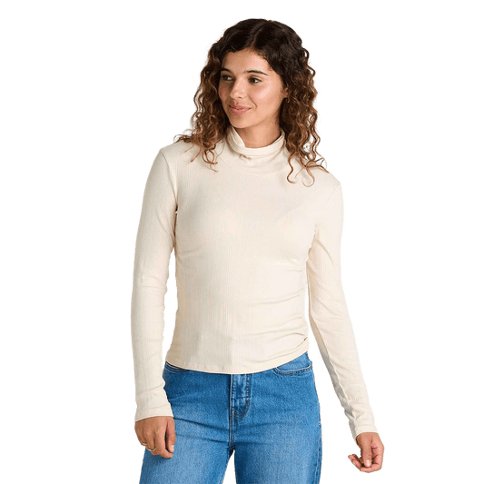 TOAD AND CO WOMEN'S ROSALIE LONG SLEEVE TURTLENECK- ALMOND FRONT
