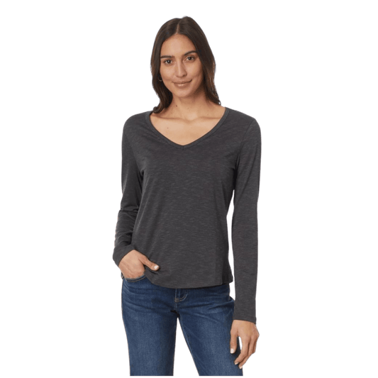 TOAD & CO WOMEN’S MARLEY II LONG SLEEVE TEE – SOOT_FRONT ANGLE WW