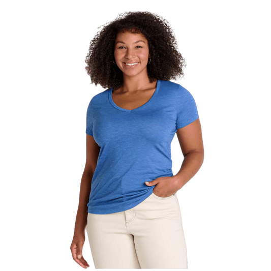 TOAD & CO WOMEN'S MARLEY II SHORTSLEEVE TEE – CORNFLOWER_FRONT ANGLE WW