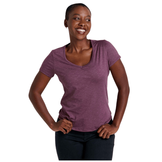 TOAD & CO WOMEN'S MARLEY II SHORTSLEEE TEE - HUCKLEBERRY_FRONT ANGLE WW