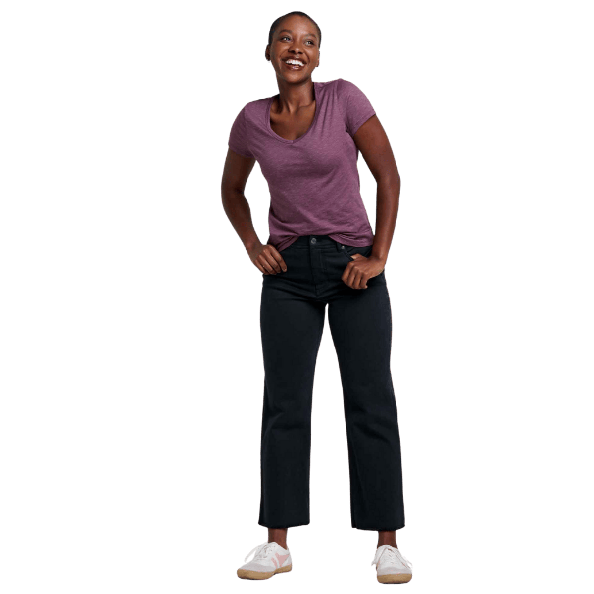 TOAD & CO WOMEN'S MARLEY II SHORTSLEEE TEE - HUCKLEBERRY_FRONT ANGLE FULL WW