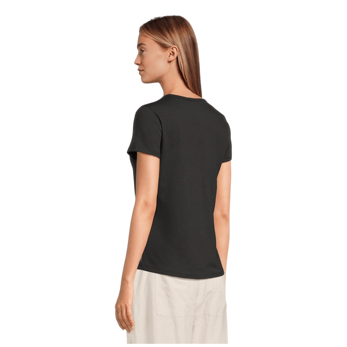 TOAD & CO WOMEN'S MARLEY SHORTSLEEVE V TEE – TRUE BLACK_BACK ANGLE WW