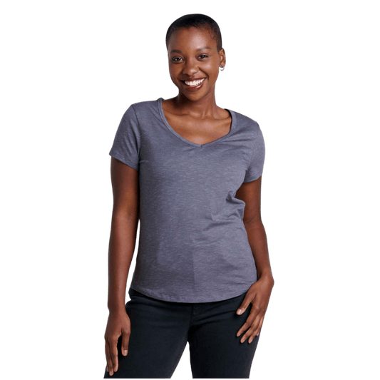 TOAD & CO WOMEN'S MARLEY SHORTSLEEVE V TEE – IRON_FRONT ANGLE WW