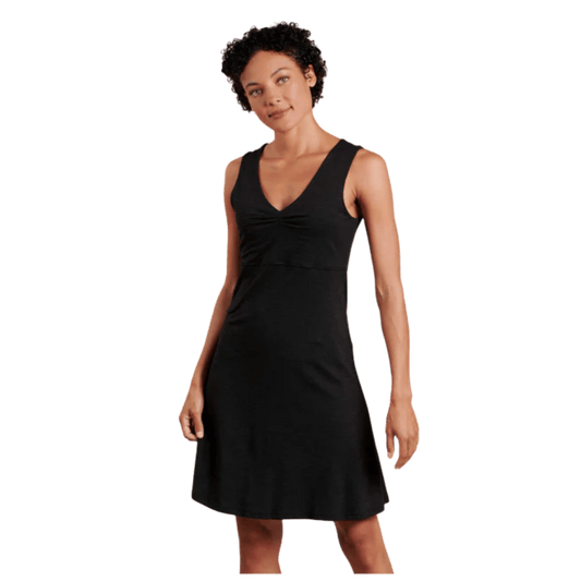 TOAD & CO WOMEN’S ROSEMARIE SLEEVELESS DRESS – BLACK_FRONT ANGLE WW