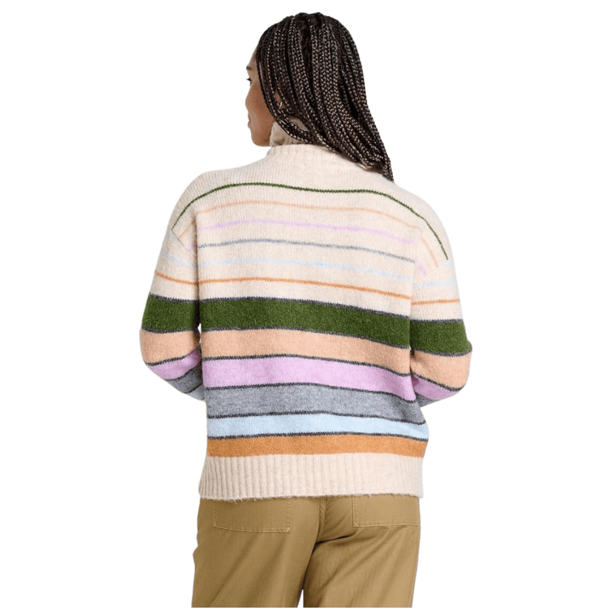 TOAD & CO WOMEN'S TODDY T-NECK SWEATER – OATMEAL STRIPES_BACK ANGLE WW