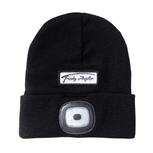 TROPHY ANGLER RECHARGEABLE LED KNIT HAT - BLACK FRONT