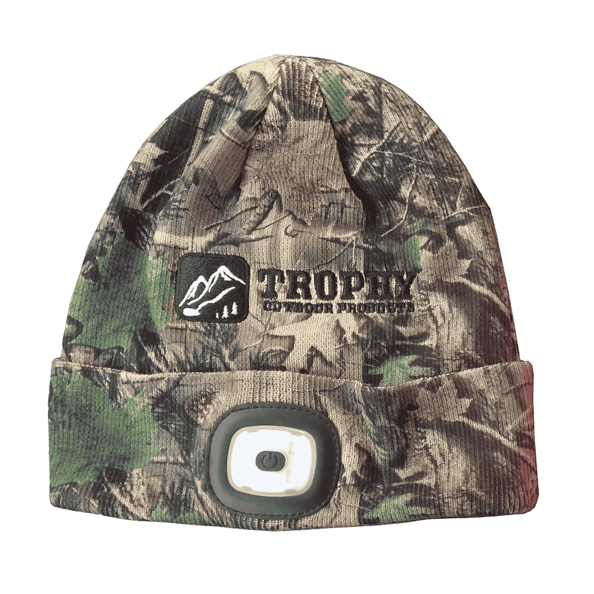 TROPHY ANGLER TROPHY RECHARGEABLE LED HAT - CAMO FRONT