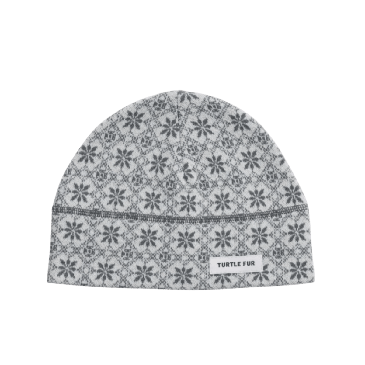 TURTLE FUR CAREFREE MERINO WOOL BEANIE, TOURING TIME, FRONT ANGLE, LOGO