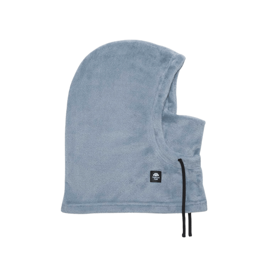 TURTLE FUR COMFORT PLUSH OLLIE OVERHOOD, BLUE STEEL COLOR, SIDE ANGLE, LOGO