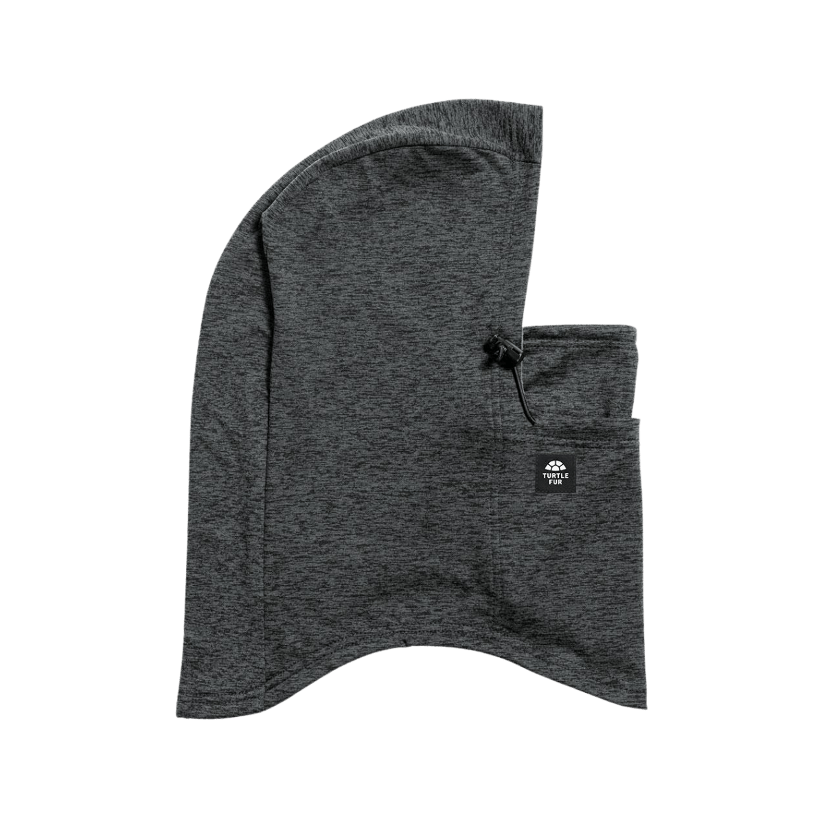 TURTLE FUR COMFORT STRIA MOUNT HOOD OVERHOOD, ONYX COLOR, SIDE ANGLE, LOGO