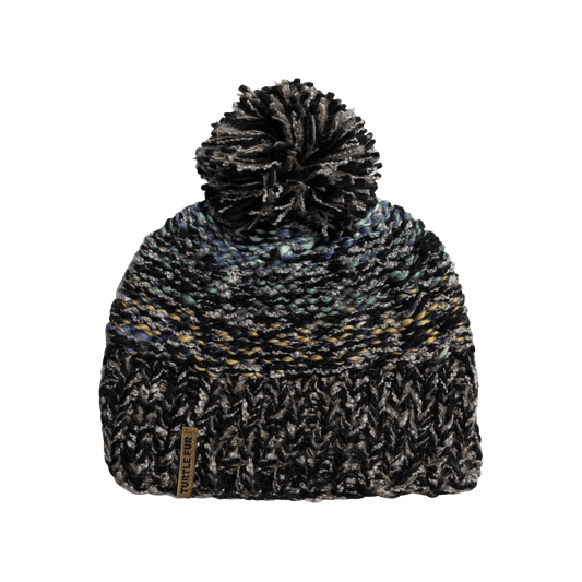TURTLE FUR FIREFLY BEANIE, BLACK, FRONT ANGLE, LOGO
