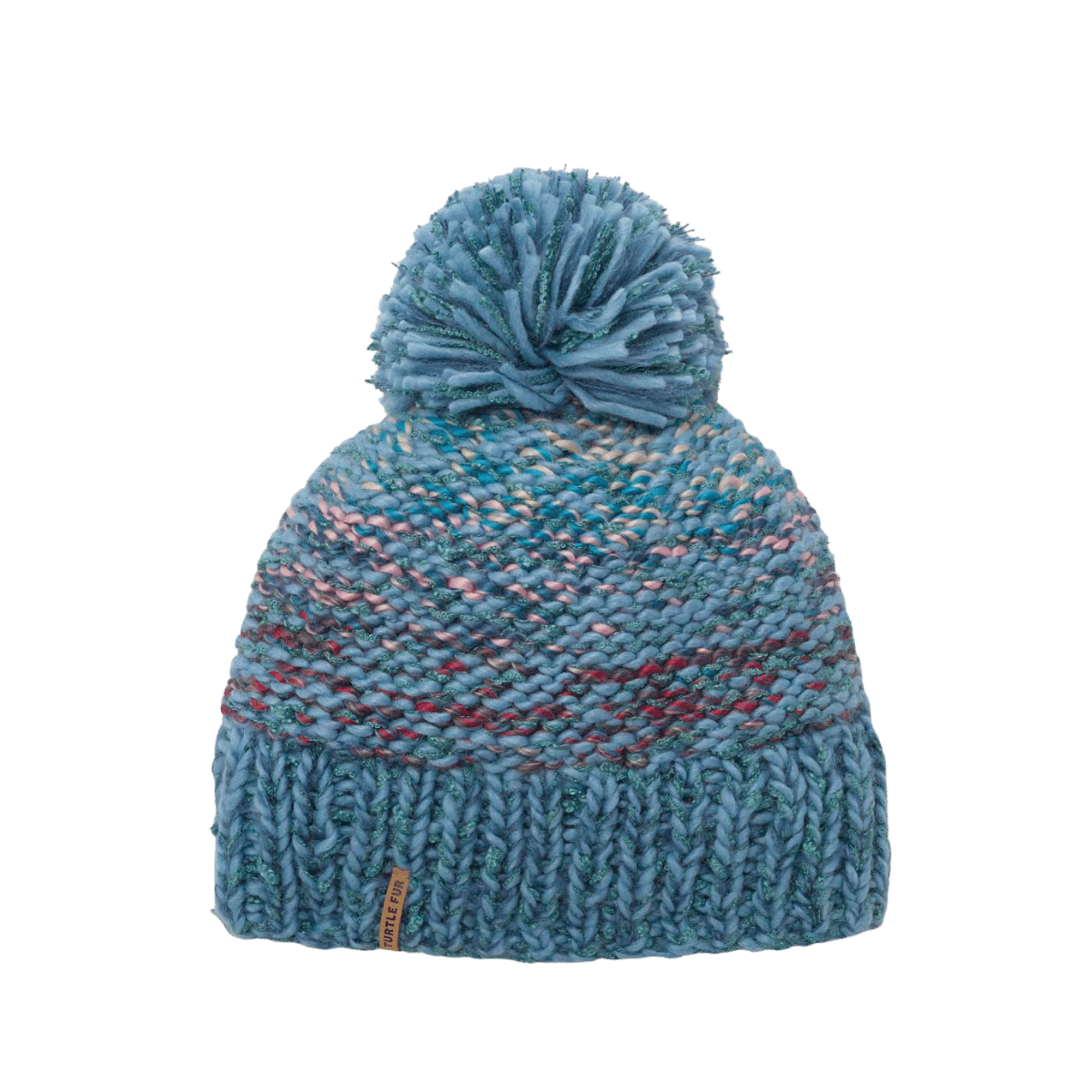 TURTLE FUR FIREFLY BEANIE, BLUE SNOW, FRONT ANGLE, LOGO