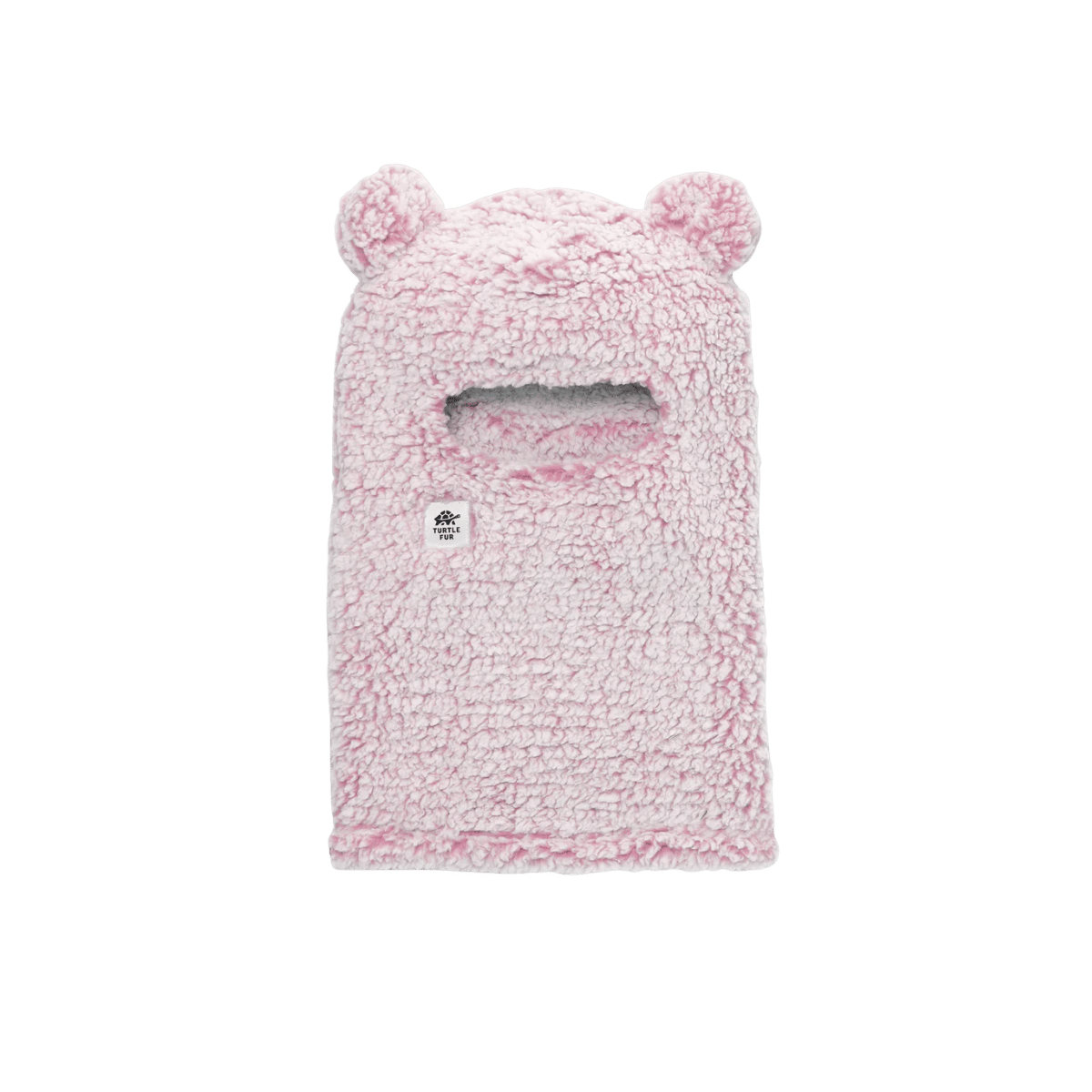 TURTLE FUR KID COMFORT LUSH BEAR BALACLAVA, DUSTY ROSE, FRONT ANGLE