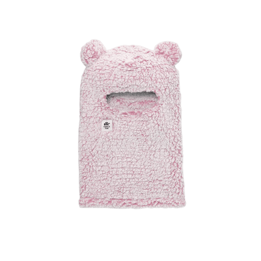 TURTLE FUR KID COMFORT LUSH BEAR BALACLAVA, DUSTY ROSE, FRONT ANGLE