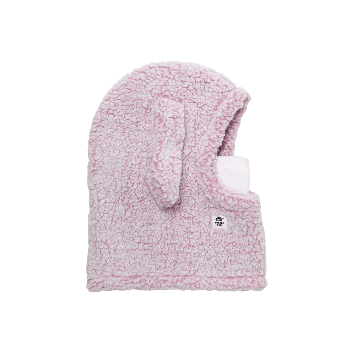 TURTLE FUR KID COMFORT LUSH BUNNY OVERHOOD, DUSTY ROSE COLOR, SIDE ANGLE LOGO