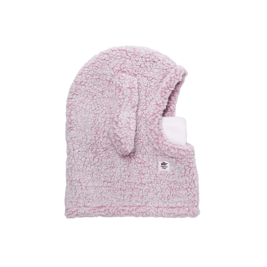 TURTLE FUR KID COMFORT LUSH BUNNY OVERHOOD, DUSTY ROSE COLOR, SIDE ANGLE LOGO
