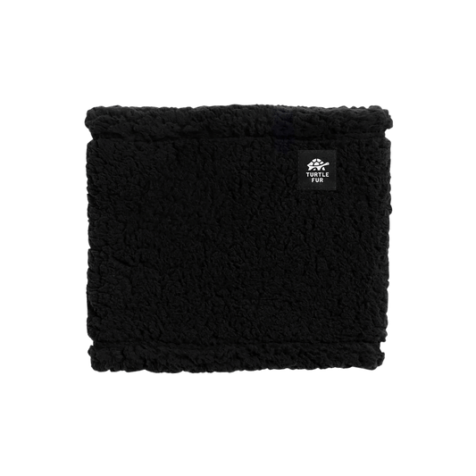 TURTLE FUR KID COMFORT LUSH NECK WARMER, BLACK, FRONT ANGLE, LOGO