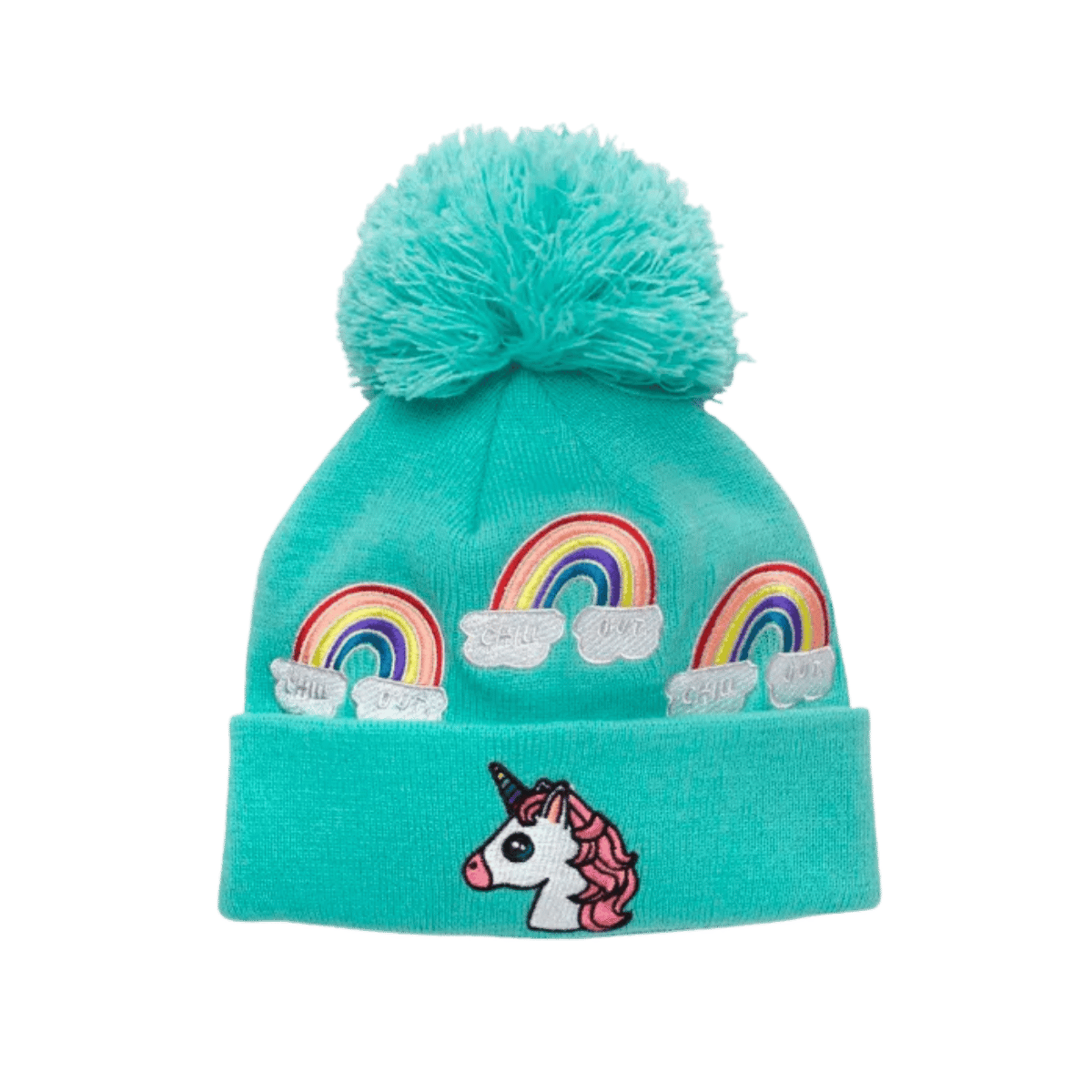 TURTLE FUR KID UNICORN BEANIE AQUA COLOR, FRONT ANGLE