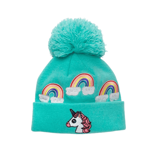 TURTLE FUR KID UNICORN BEANIE AQUA COLOR, FRONT ANGLE