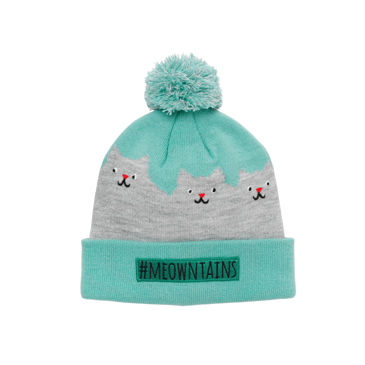 TURTLE FUR KIDS MEOWNTAINS BEANIE, AQUA, FRONT ANGLE