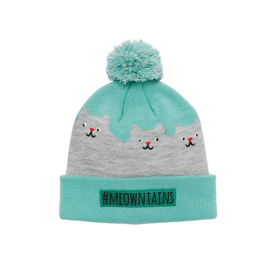 TURTLE FUR KIDS MEOWNTAINS BEANIE, AQUA, FRONT ANGLE