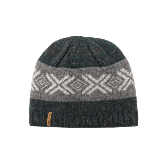 TURTLE FUR LAMBSWOOL MCKENZO BEANIE, FOREST, FRONT ANGLE