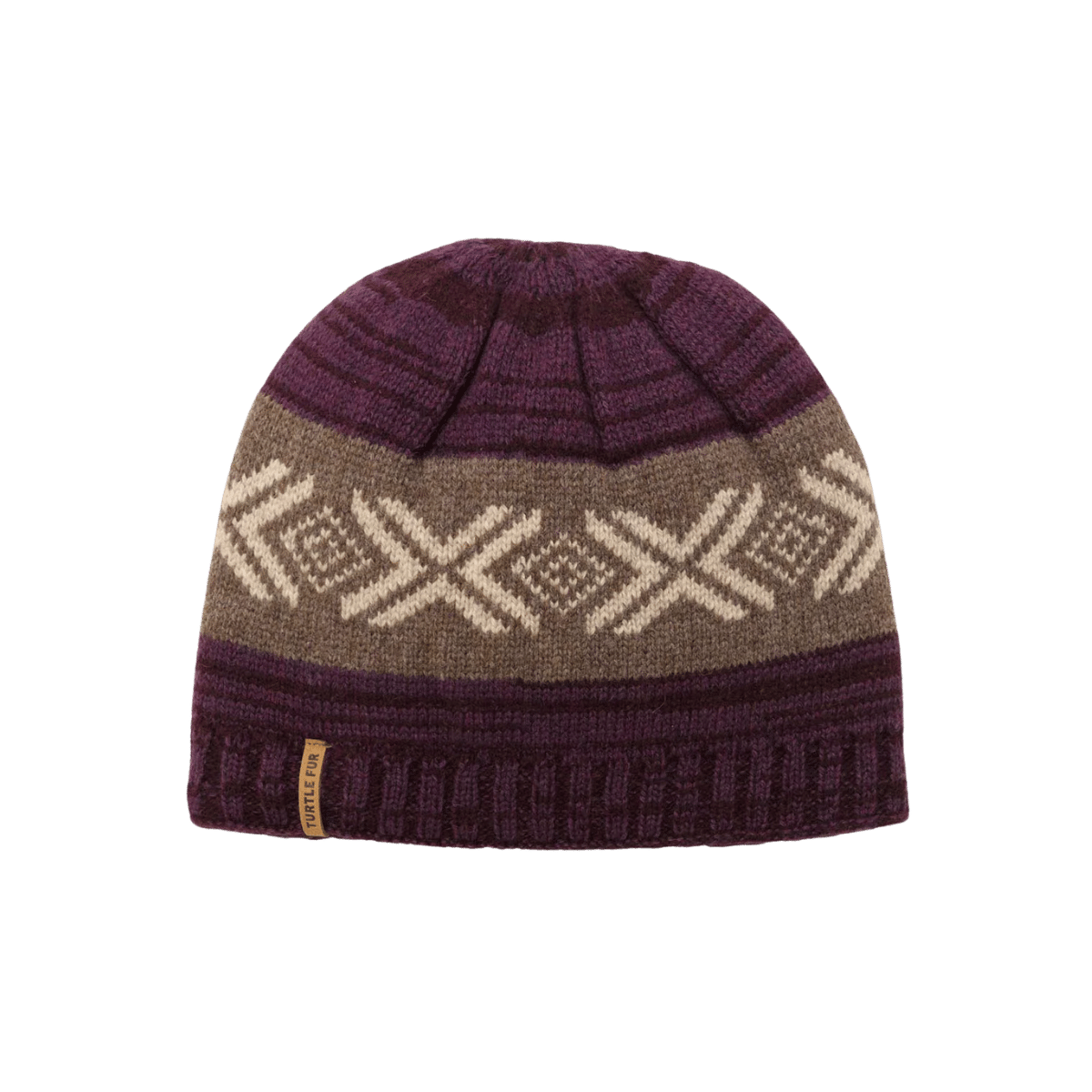 TURTLE FUR LAMBSWOOL MCKENZO BEANIE, GARNET, FRONT ANGLE