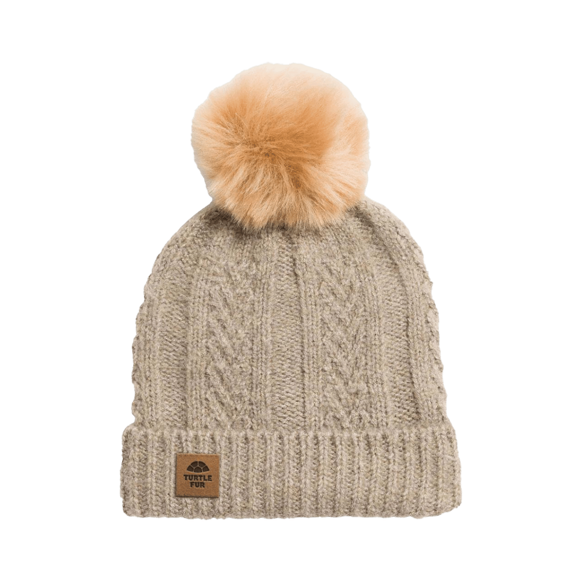 TURTLE FUR LINDSEY POM BEANIE SAND, FRONT VIEW