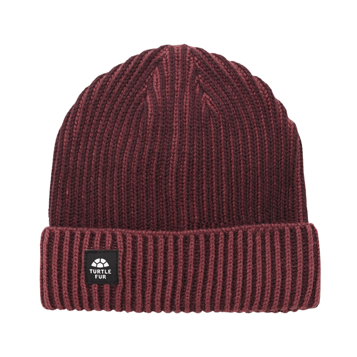TURTLE FUR SUGARSHACK WATCH CAP, PLUM, FRONT ANGLE, LOGO