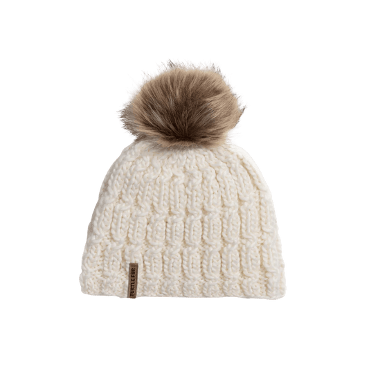TURTLE FUR FIFI MERINO WOOL POM BEANIE - WHITE