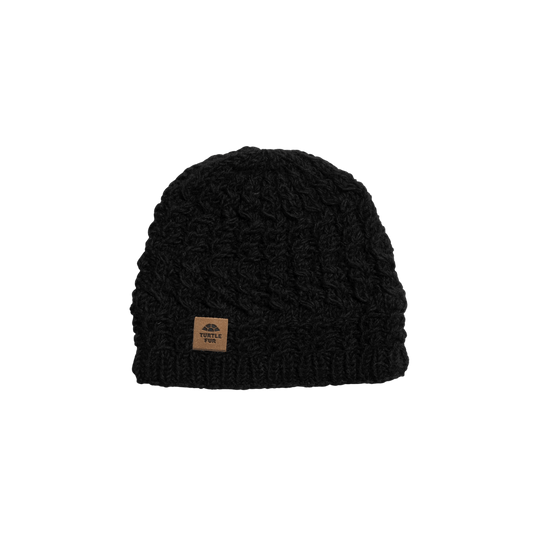 TURTLE FUR NEPAL MIKA BEANIE - BLACK - FRONT VIEW 