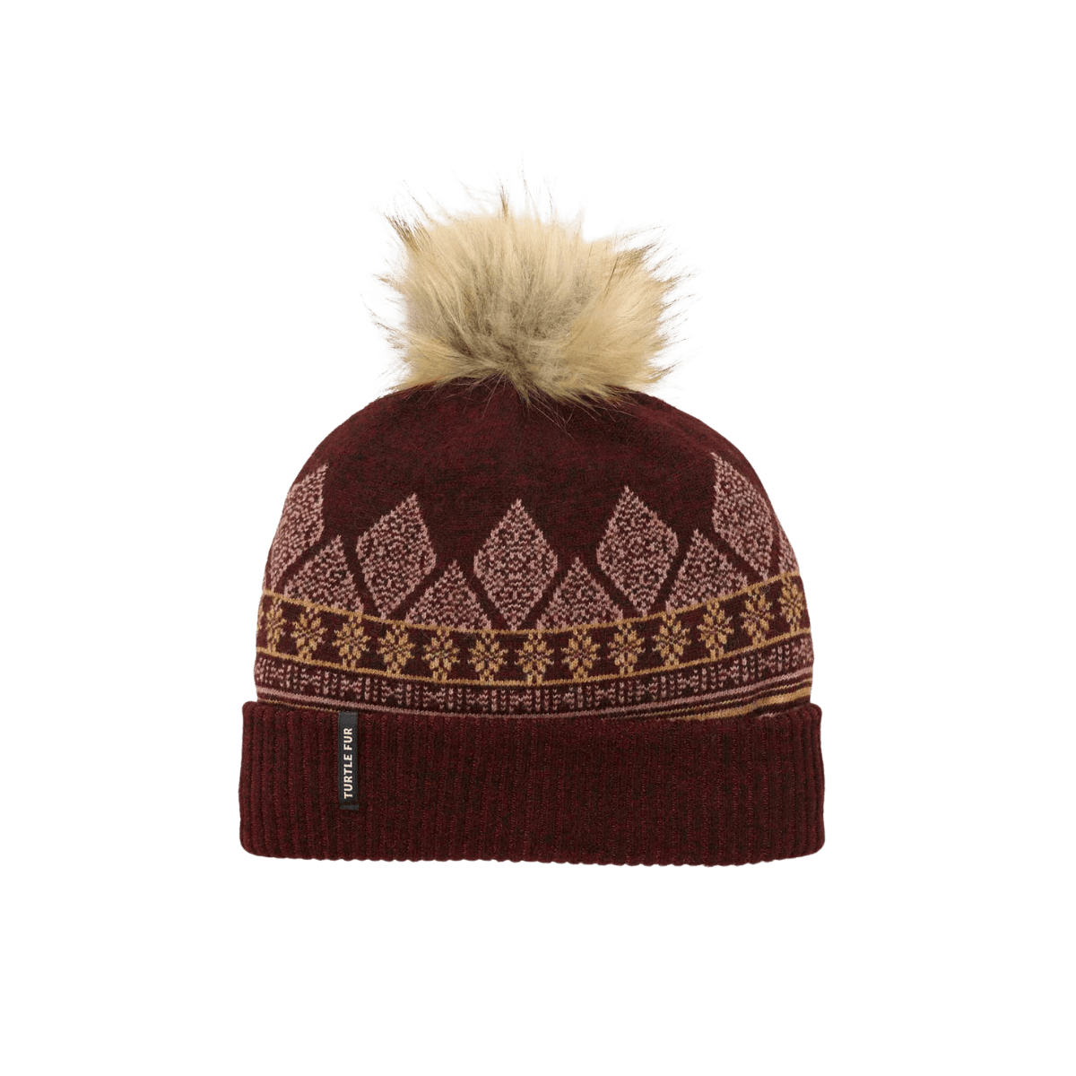TURTLE FUR RECYCLED ELLEN POM BEANIE - GARNET